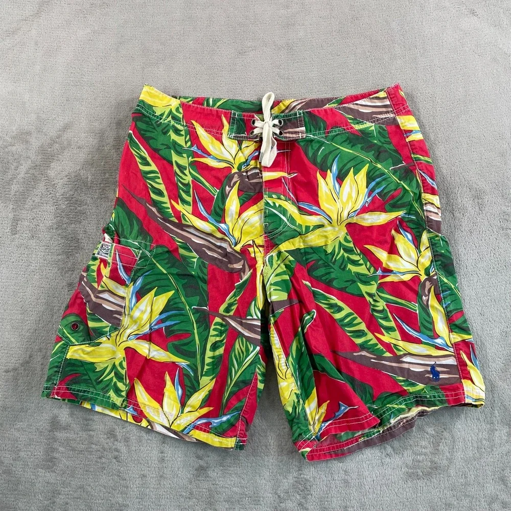 Vintage Polo Ralph Lauren Board Shorts Men 32 Multi Birds of Paradise Hawaiian